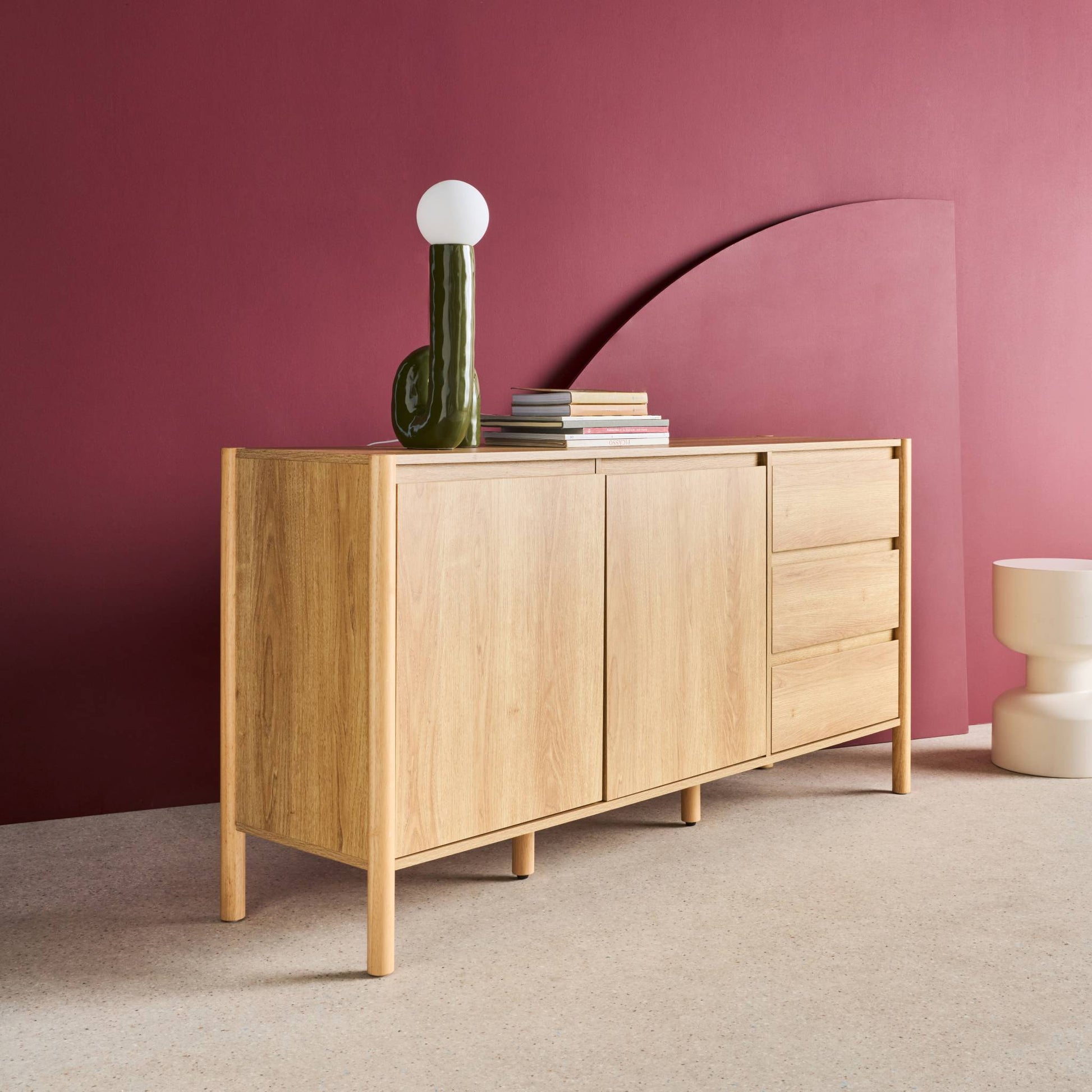 Credenza decorazione legno 2 ante 3 cassetti 150cm, marrone naturale