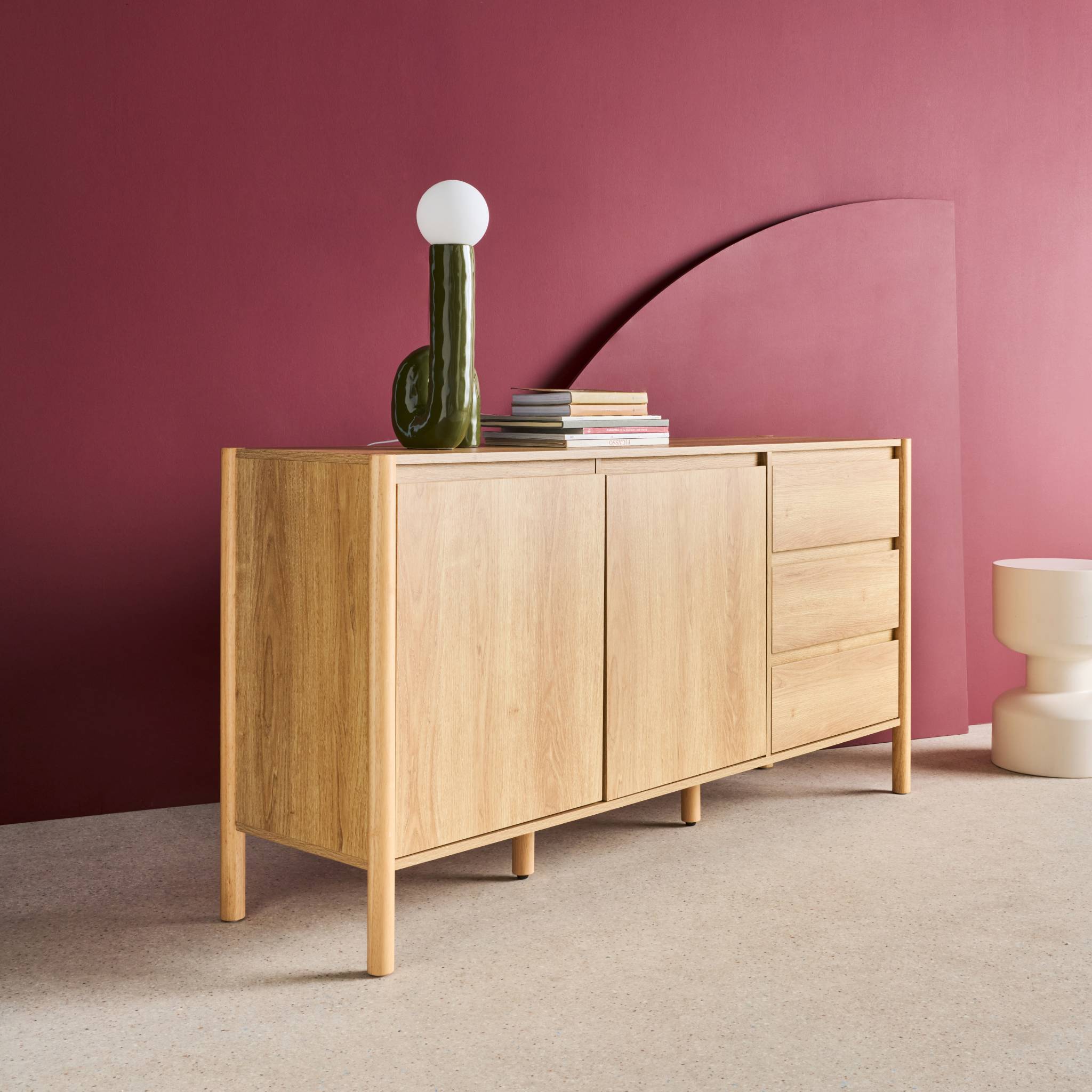 Credenza decorazione legno 2 ante 3 cassetti 150cm, marrone naturale