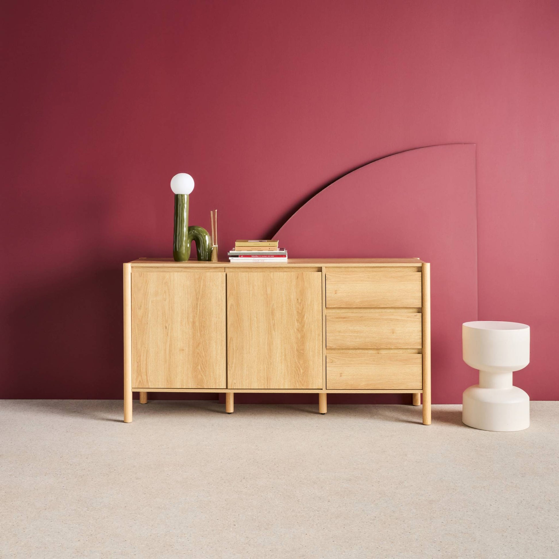 Credenza decorazione legno 2 ante 3 cassetti 150cm, marrone naturale