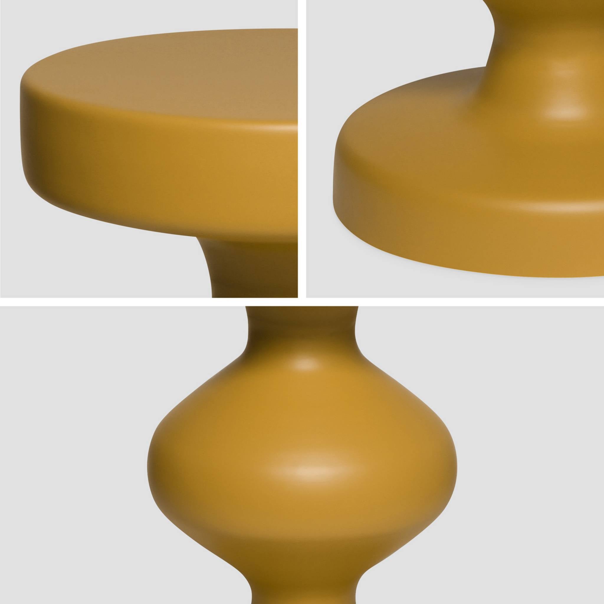 Tavolino, fine divano, comodino in metallo, mostarda