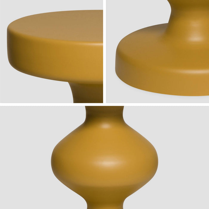 Tavolino, fine divano, comodino in metallo, mostarda