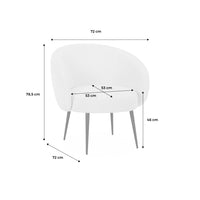 Poltrona di design in boulcé bianca e metallo, crema