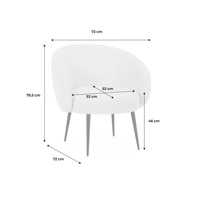 Poltrona di design in boulcé bianca e metallo, crema