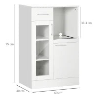Credenza Moderna con Armadietti e Cassetto in Legno e Vetro, 60x40x95cm, Bianco