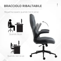 Sedia da Ufficio Ergonomica e Reclinabile ad Altezza Regolabile, 65.5x69.5x112-122 cm, Grigio Scuro