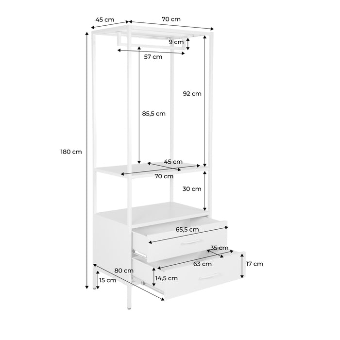 Mobile d'ingresso, appendiabiti in metallo con guardaroba e 2