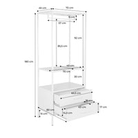 Mobile d'ingresso, appendiabiti in metallo con guardaroba e 2