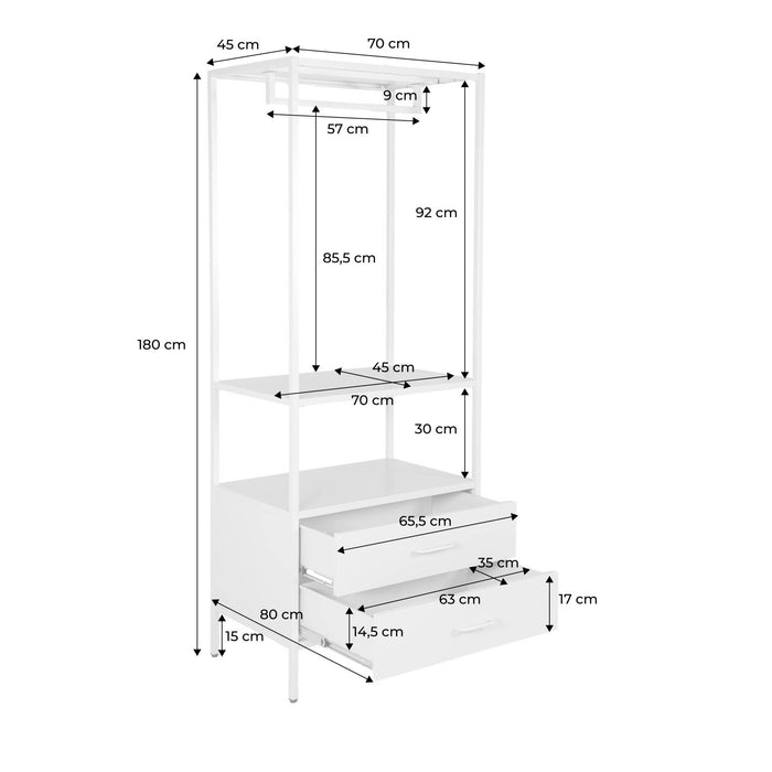 Mobile d'ingresso, appendiabiti in metallo con guardaroba e 2