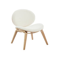 Poltrona con finiture effetto legno curvato e tessuto bouclé, quercia