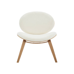 Poltrona con finiture effetto legno curvato e tessuto bouclé, quercia