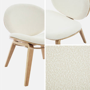 Poltrona con finiture effetto legno curvato e tessuto bouclé, quercia