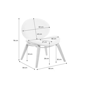 Poltrona con finiture effetto legno curvato e tessuto bouclé, quercia