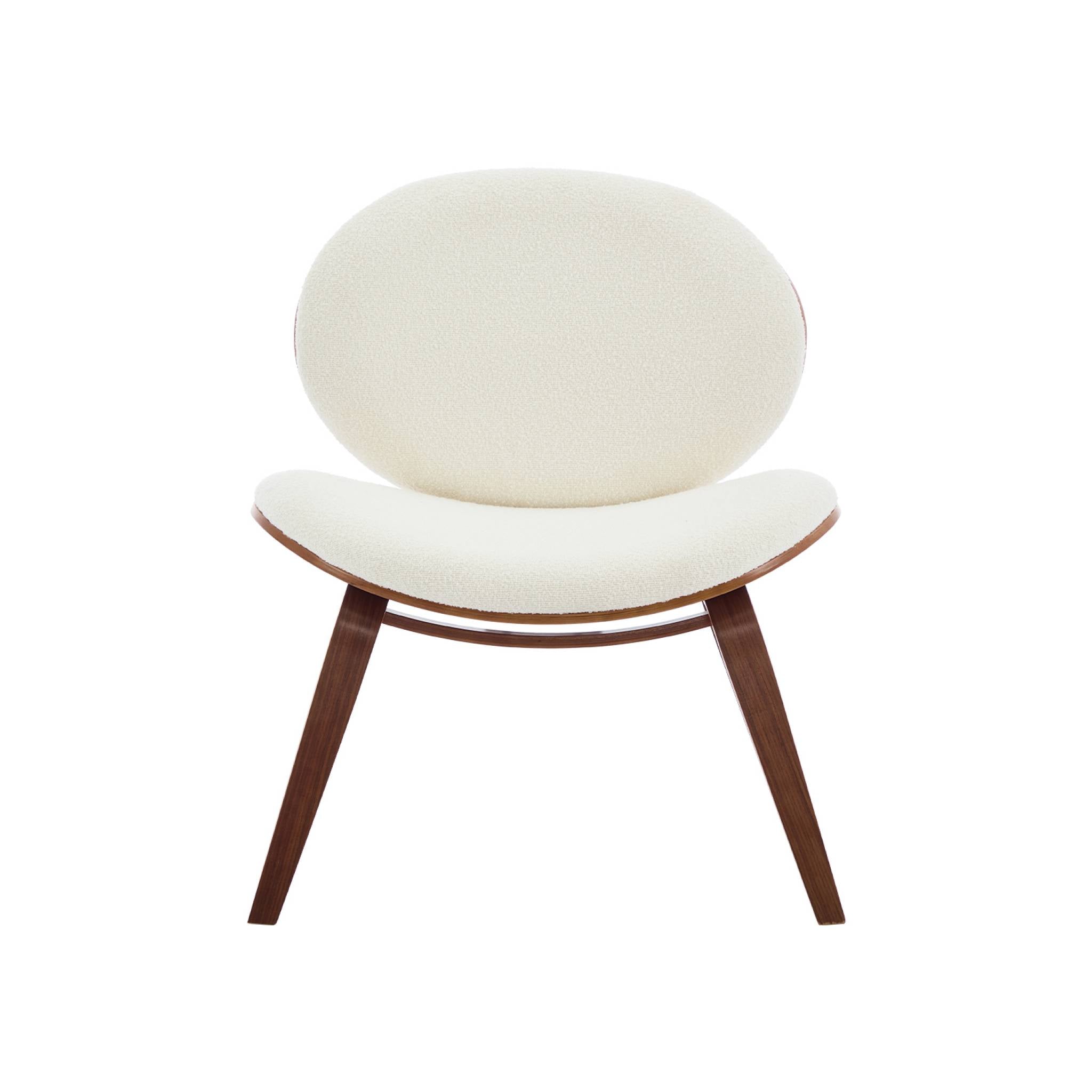 Poltrona con finiture effetto legno curvato e tessuto bouclé, marrone