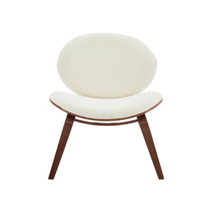 Poltrona con finiture effetto legno curvato e tessuto bouclé, marrone