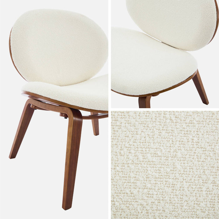 Poltrona con finiture effetto legno curvato e tessuto bouclé, marrone