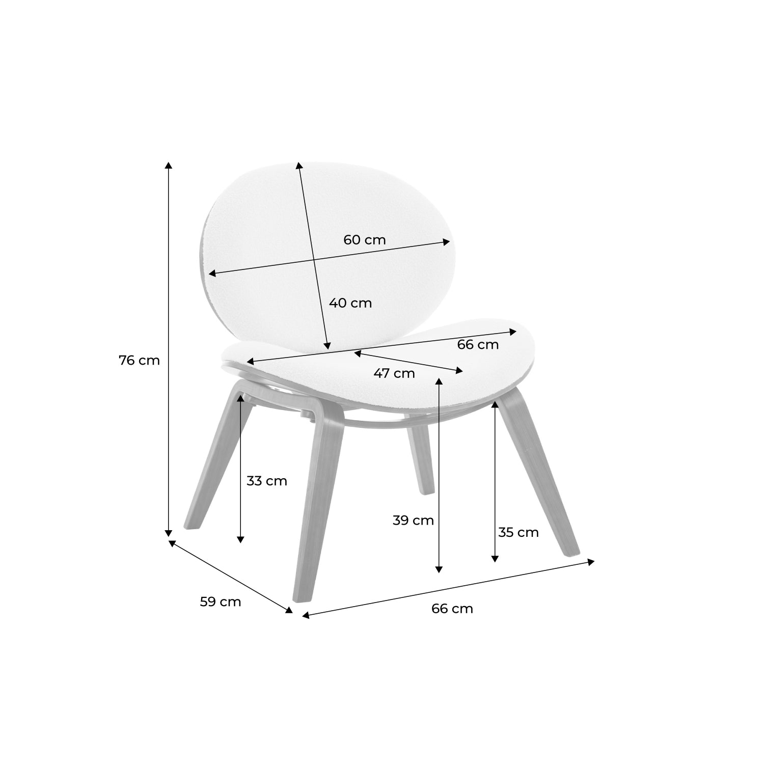 Poltrona con finiture effetto legno curvato e tessuto bouclé, marrone