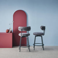 Set di 2 sgabelli da bar con seduta girevole in metallo e tessuto,