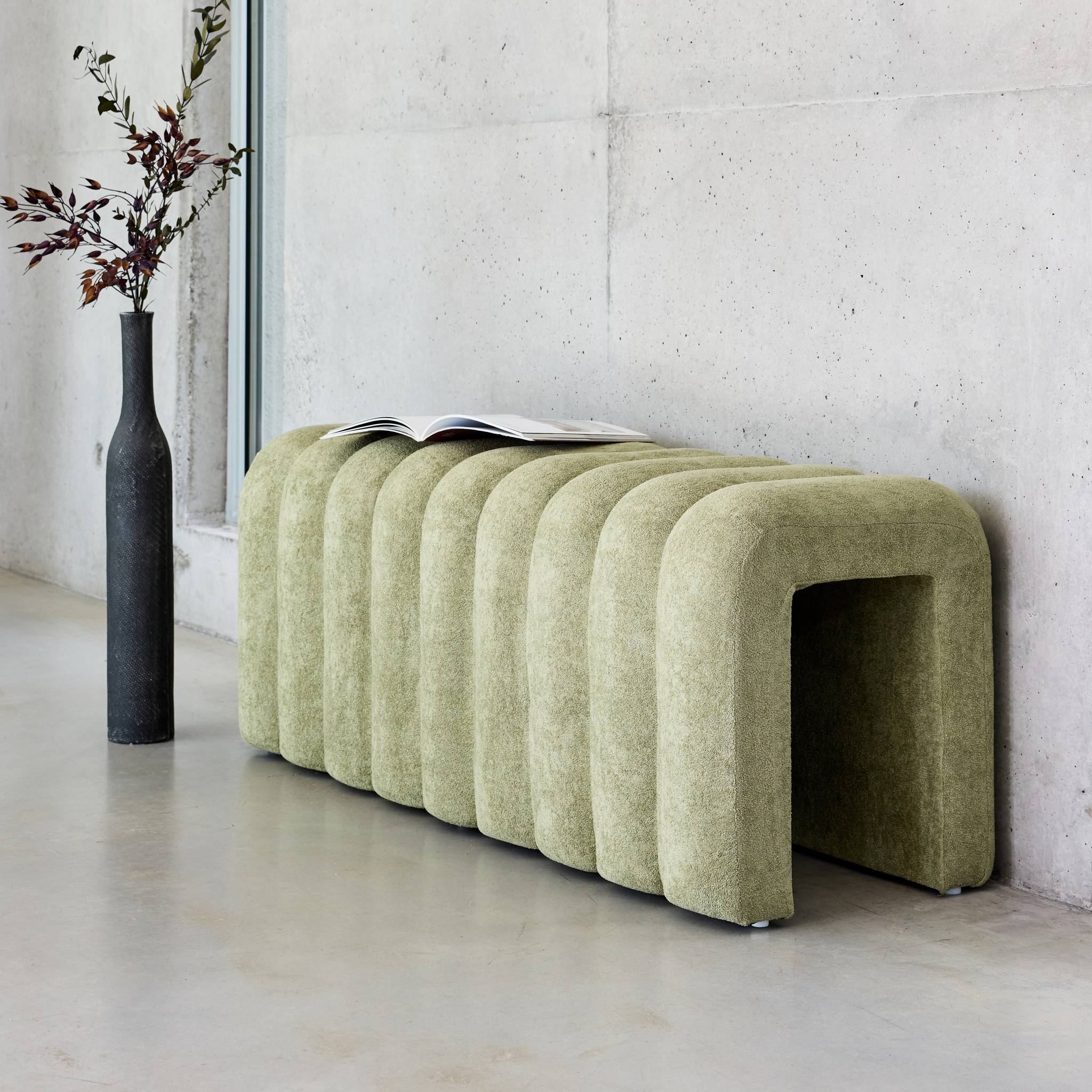 Panca, fine letto contemporaneo tessuto, verde