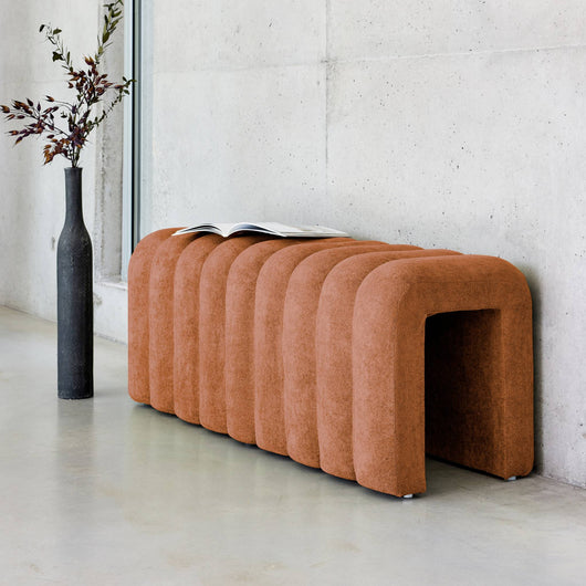Panca, fine letto contemporaneo tessuto, arancione