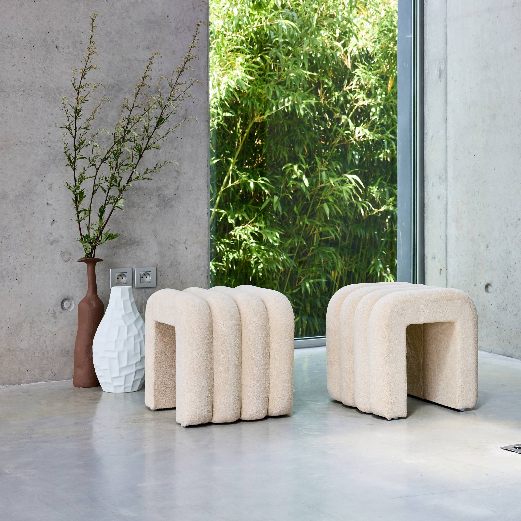 Pouf contemporaneo tessuto (set di 2), beige