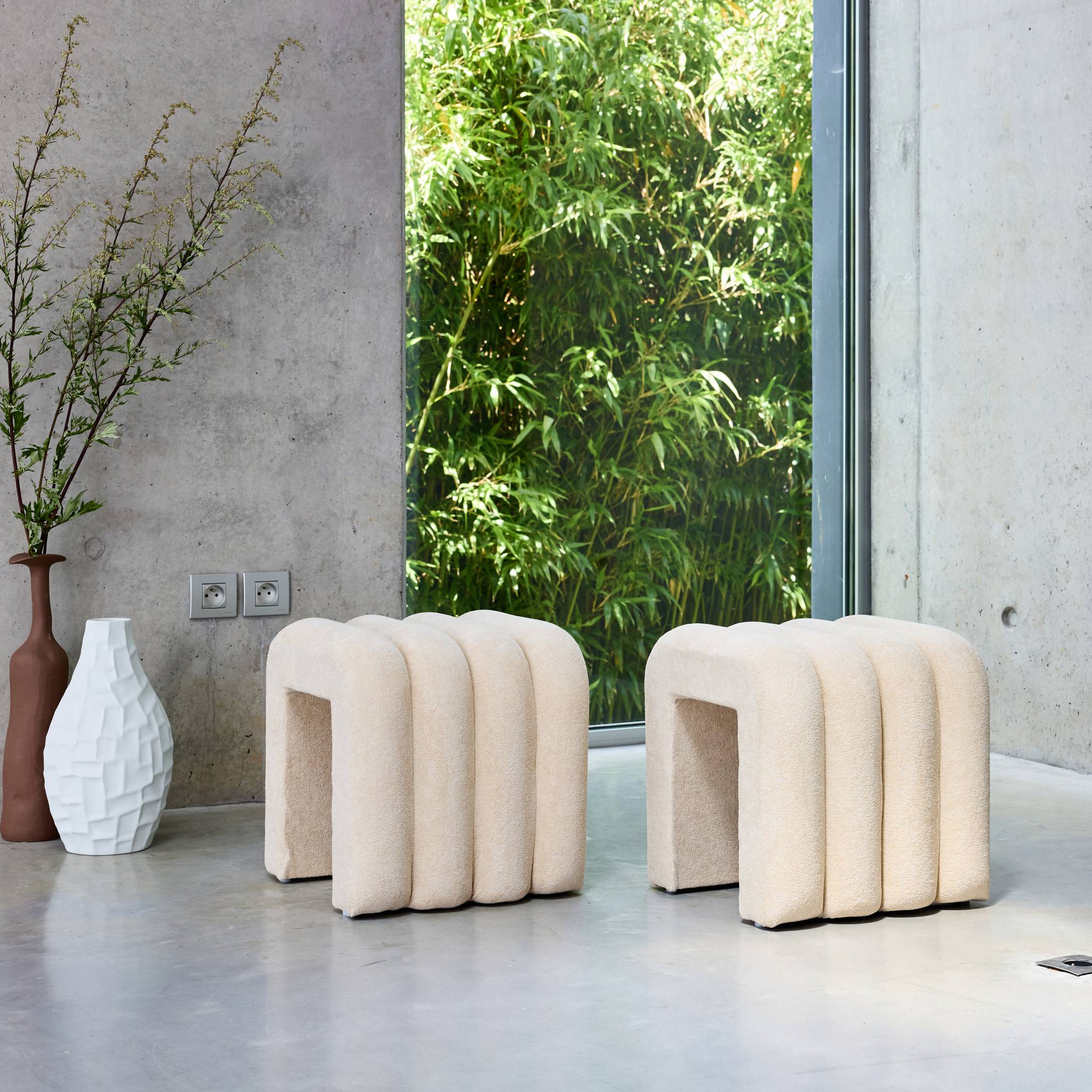 Pouf contemporaneo tessuto (set di 2), beige