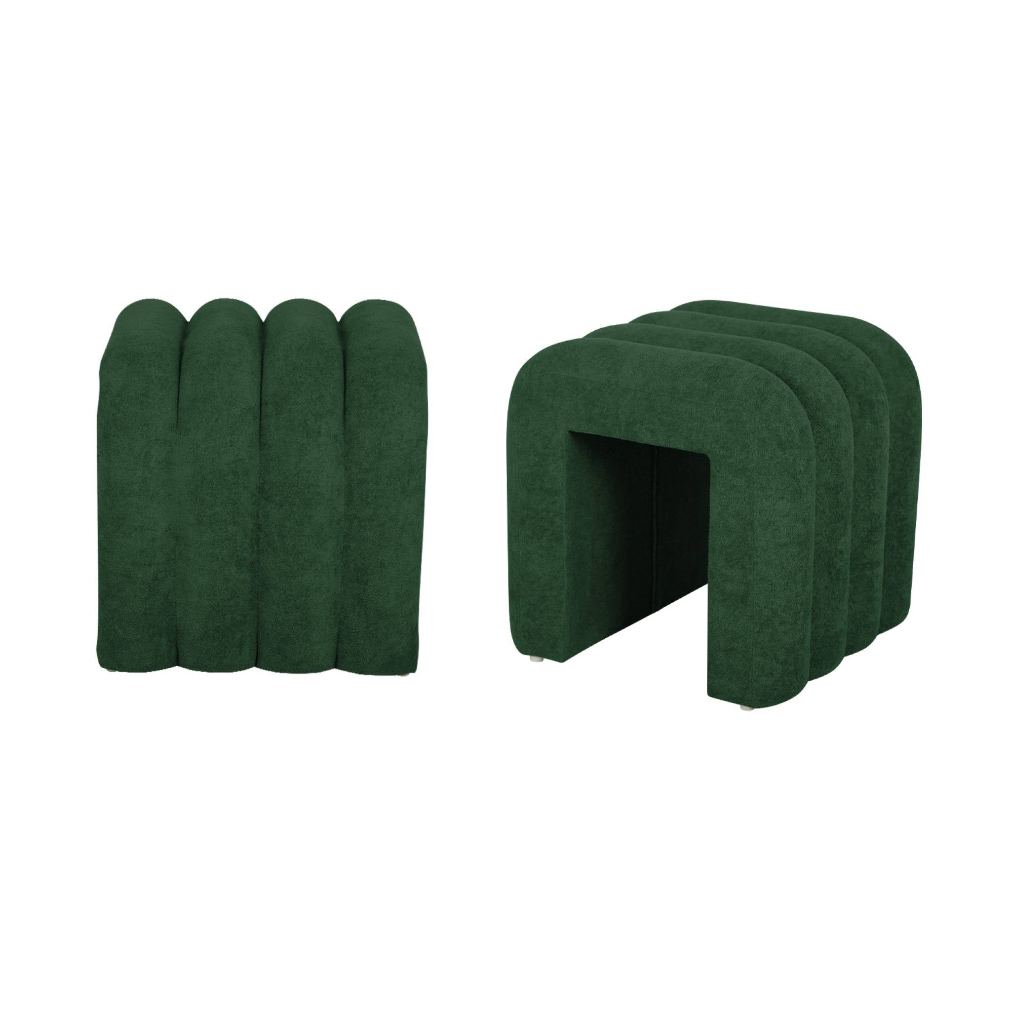 Set di 2 pouf contemporanei, tessuto, verde scuro