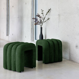 Set di 2 pouf contemporanei, tessuto, verde scuro