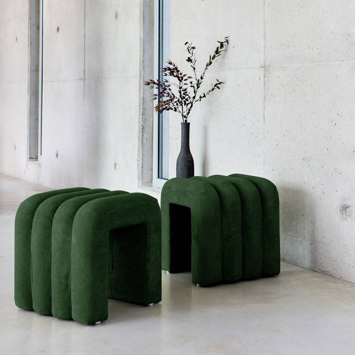 Set di 2 pouf contemporanei, tessuto, verde scuro