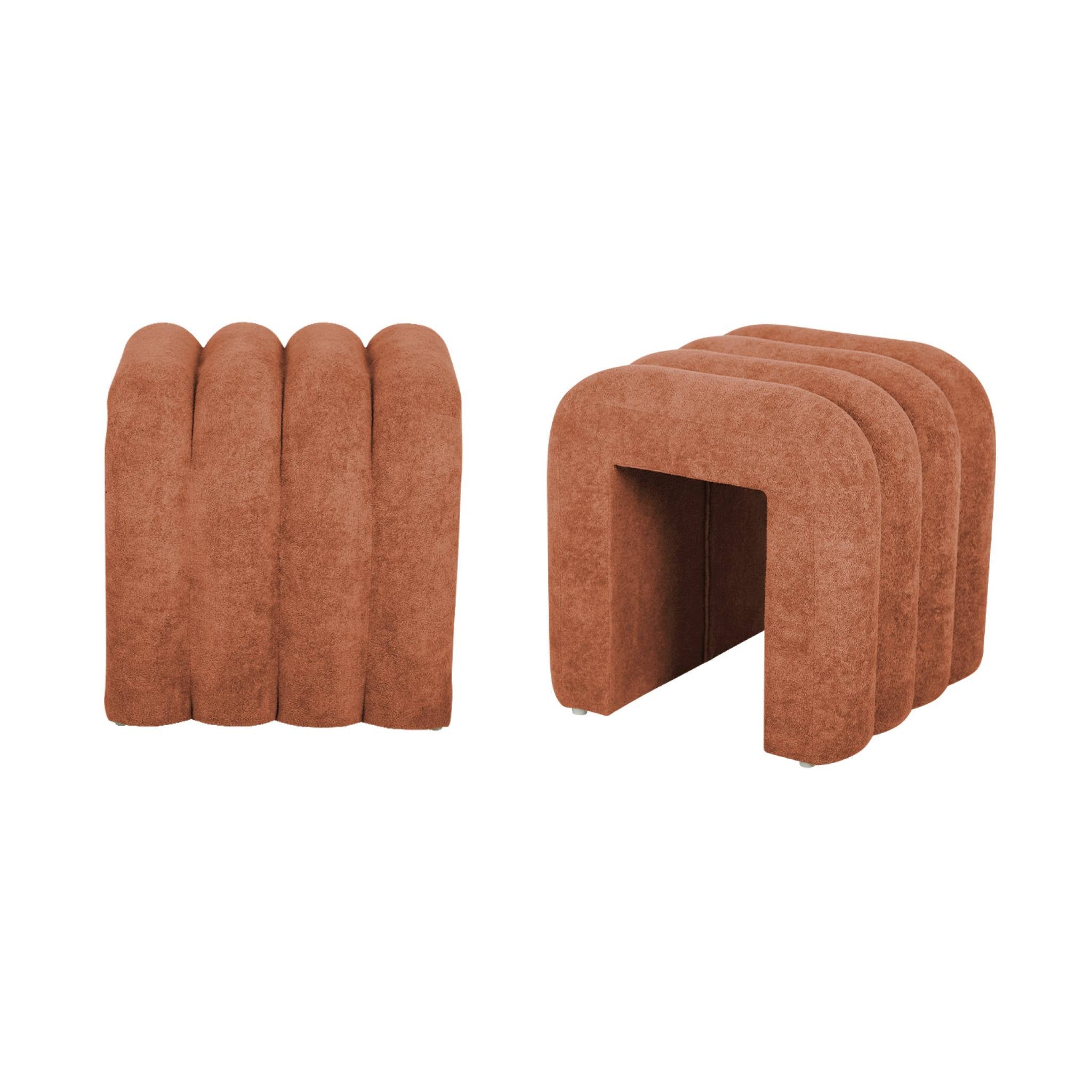Set di 2 pouf contemporanei, tessuto, arancione
