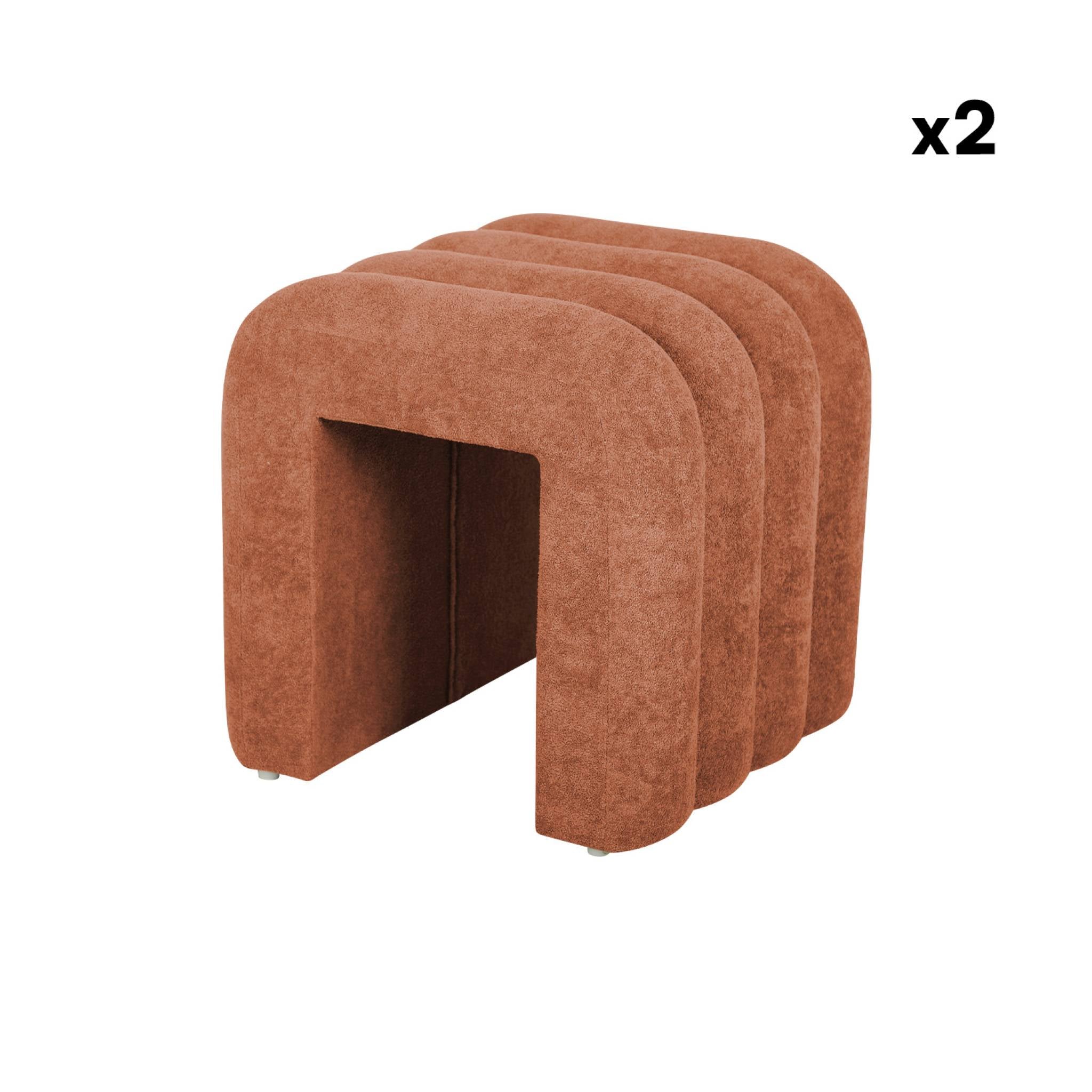 Set di 2 pouf contemporanei, tessuto, arancione