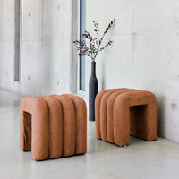 Set di 2 pouf contemporanei, tessuto, arancione