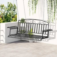 Panchina Sospesa a 2 Posti, Dondolo da Giardino in Metallo, 137L x 58l x 52H cm, Nero