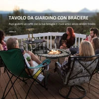 Braciere da Esterno 3 in 1 con Tavolino, Griglia e Attizzatoio, in Metallo e Ceramica, 75x75x60 cm