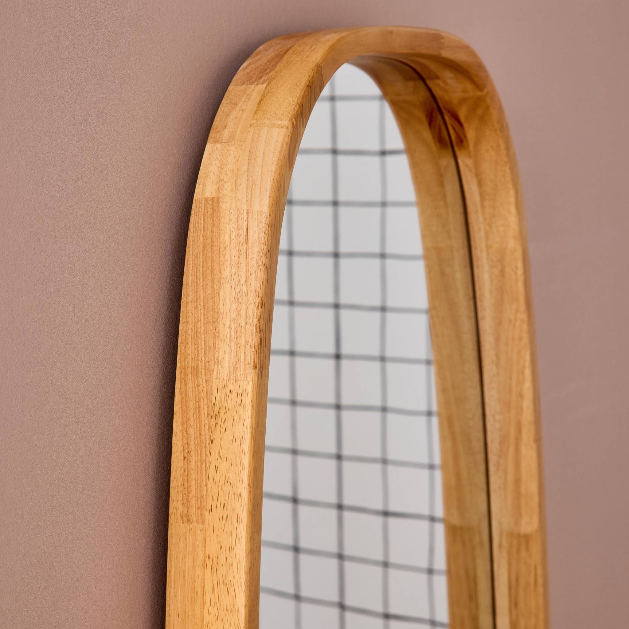 Specchio rettangolare in legno di gomma, marrone chiaro