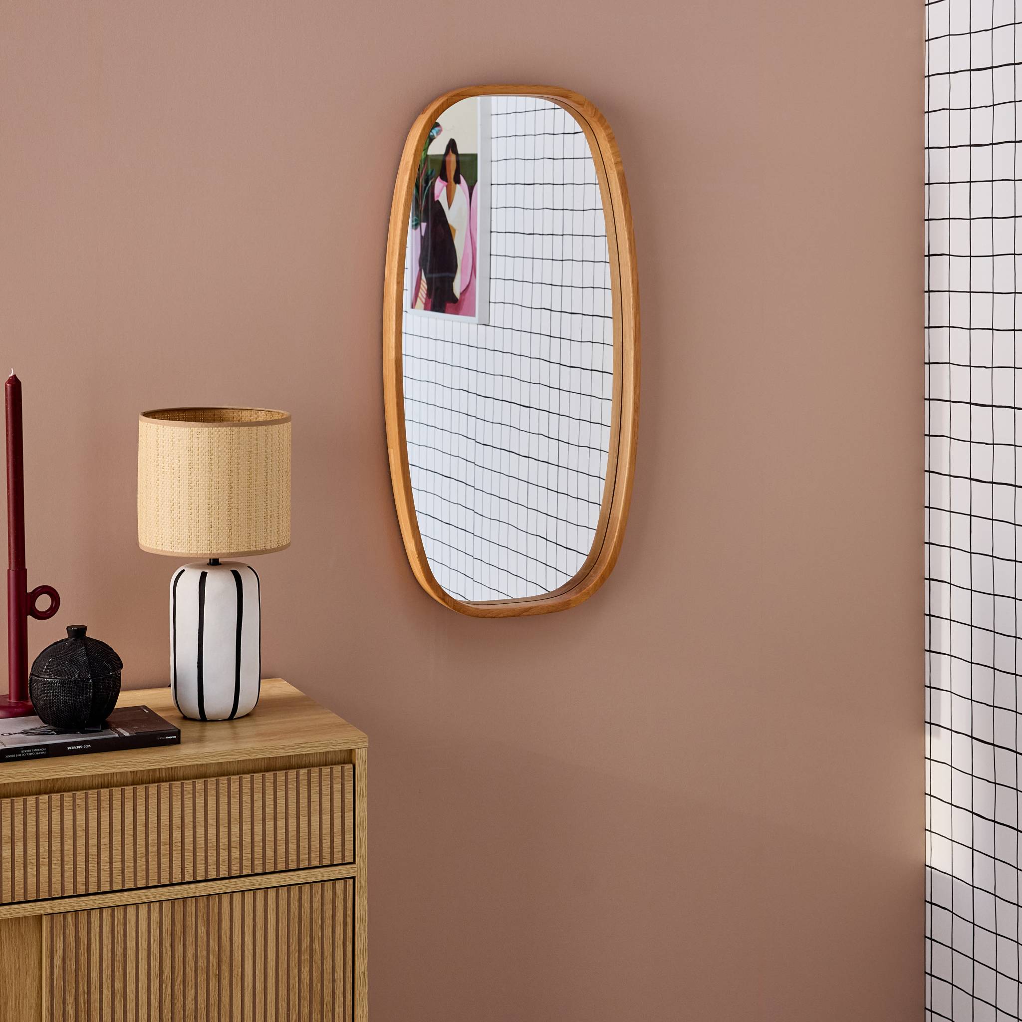 Specchio rettangolare in legno di gomma, marrone chiaro