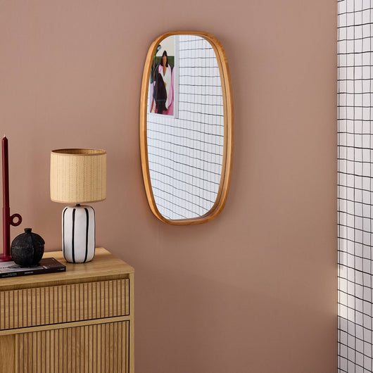 Specchio rettangolare in legno di gomma, marrone chiaro