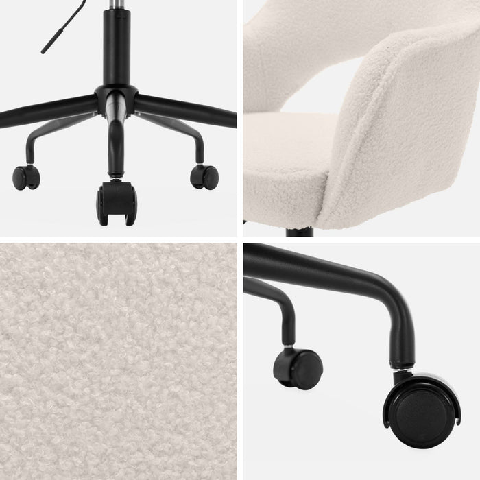 Sedia da ufficio bouclé con rotelle, bianco