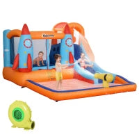 Castello Gonfiabile per Bambini Piscina con Scivolo e Trampolino, Pompa Elettrica, 350x250x185cm, Multicolore