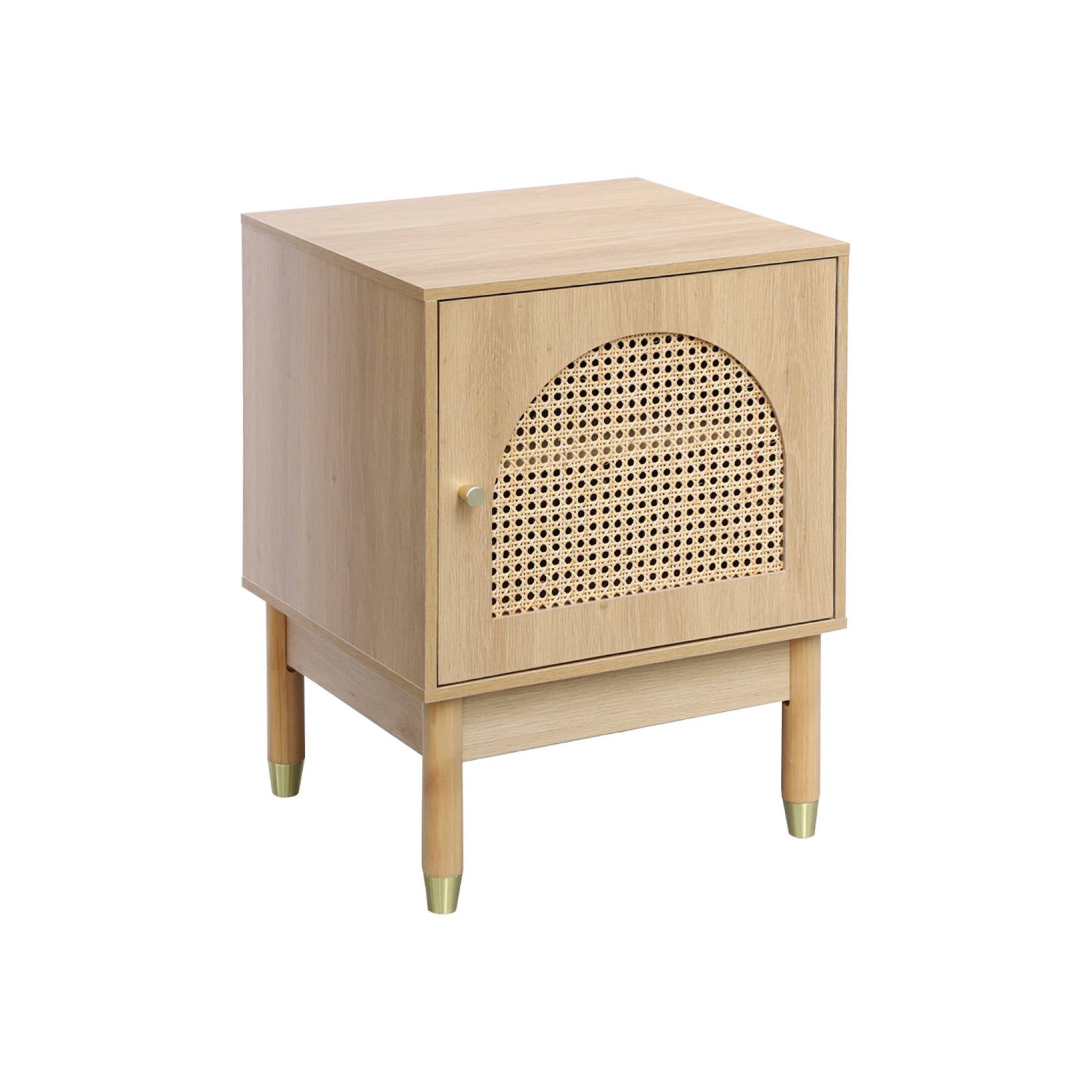 Tavolino di legno e canna, 1 cassetto, marrone naturale