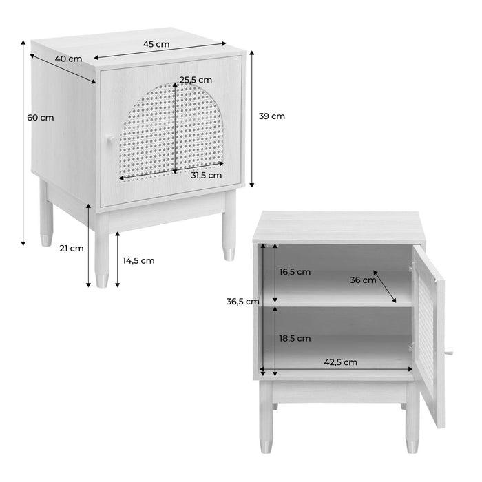 Tavolino di legno e canna, 1 cassetto, marrone naturale