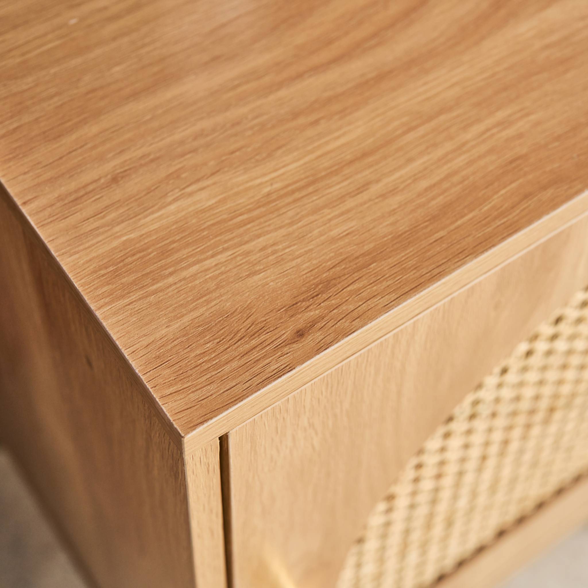 Tavolino di legno e canna, 1 cassetto, marrone naturale