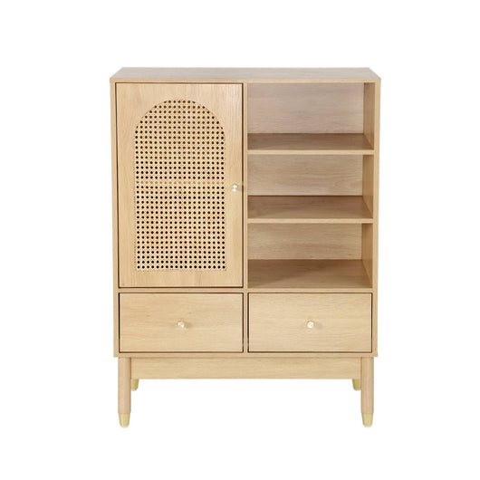 Buffet decorativo in legno e canna 1 porta 75cm, marrone naturale