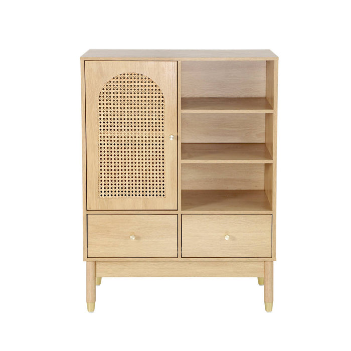 Buffet decorativo in legno e canna 1 porta 75cm, marrone naturale