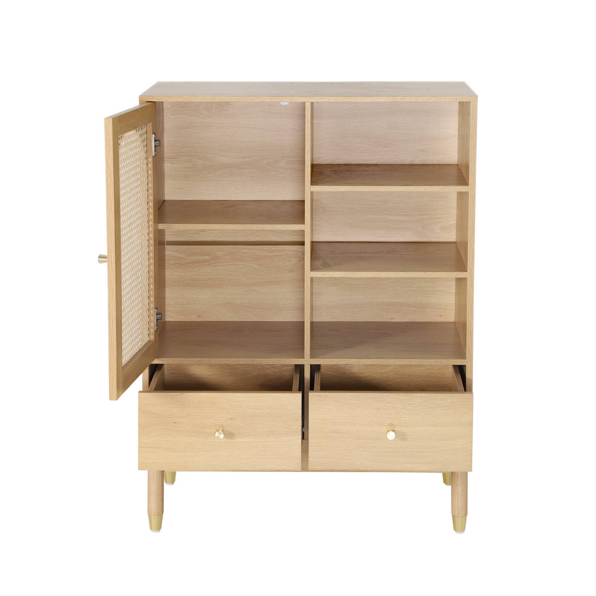 Buffet decorativo in legno e canna 1 porta 75cm, marrone naturale