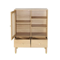 Buffet decorativo in legno e canna 1 porta 75cm, marrone naturale