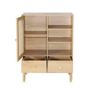 Buffet decorativo in legno e canna 1 porta 75cm, marrone naturale