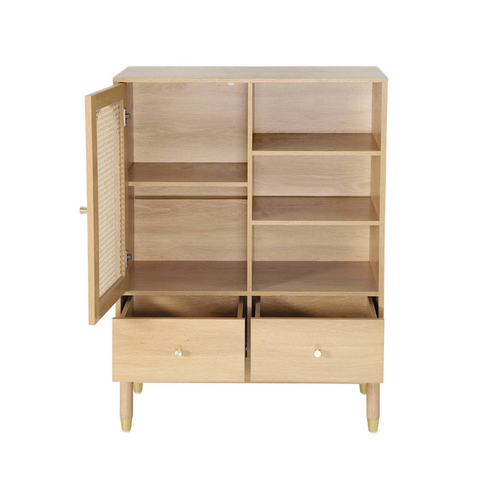 Buffet decorativo in legno e canna 1 porta 75cm, marrone naturale