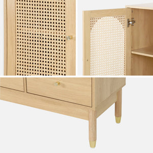 Buffet decorativo in legno e canna 1 porta 75cm, marrone naturale