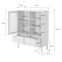 Buffet decorativo in legno e canna 1 porta 75cm, marrone naturale