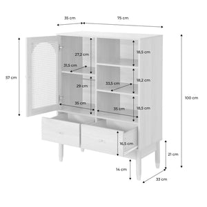 Buffet decorativo in legno e canna 1 porta 75cm, marrone naturale